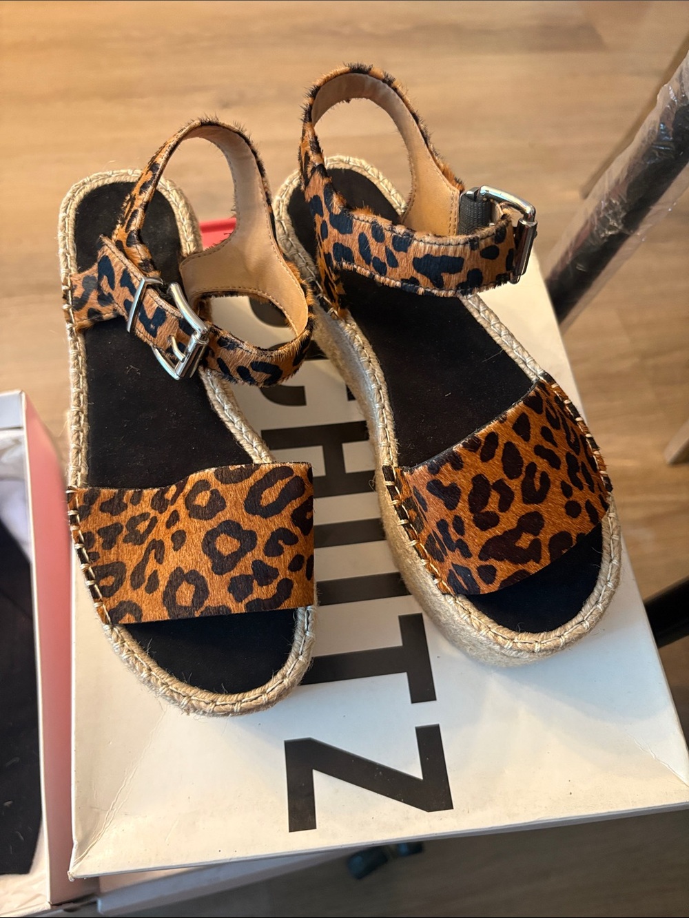 SCHUTZ Leopard Print Espadrille Sandals in Tan and Black 83